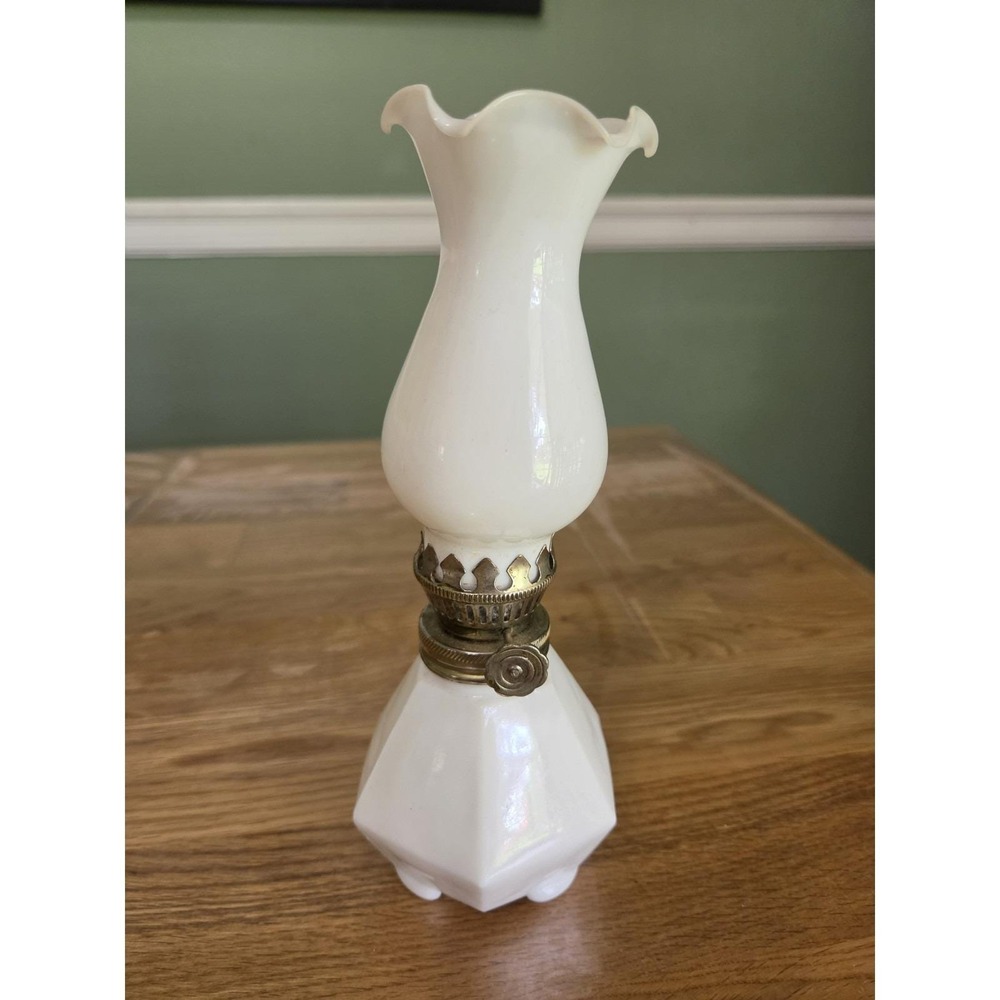 MINIATURE MILK GLASS OIL LAMP AND MATCHING SHADE